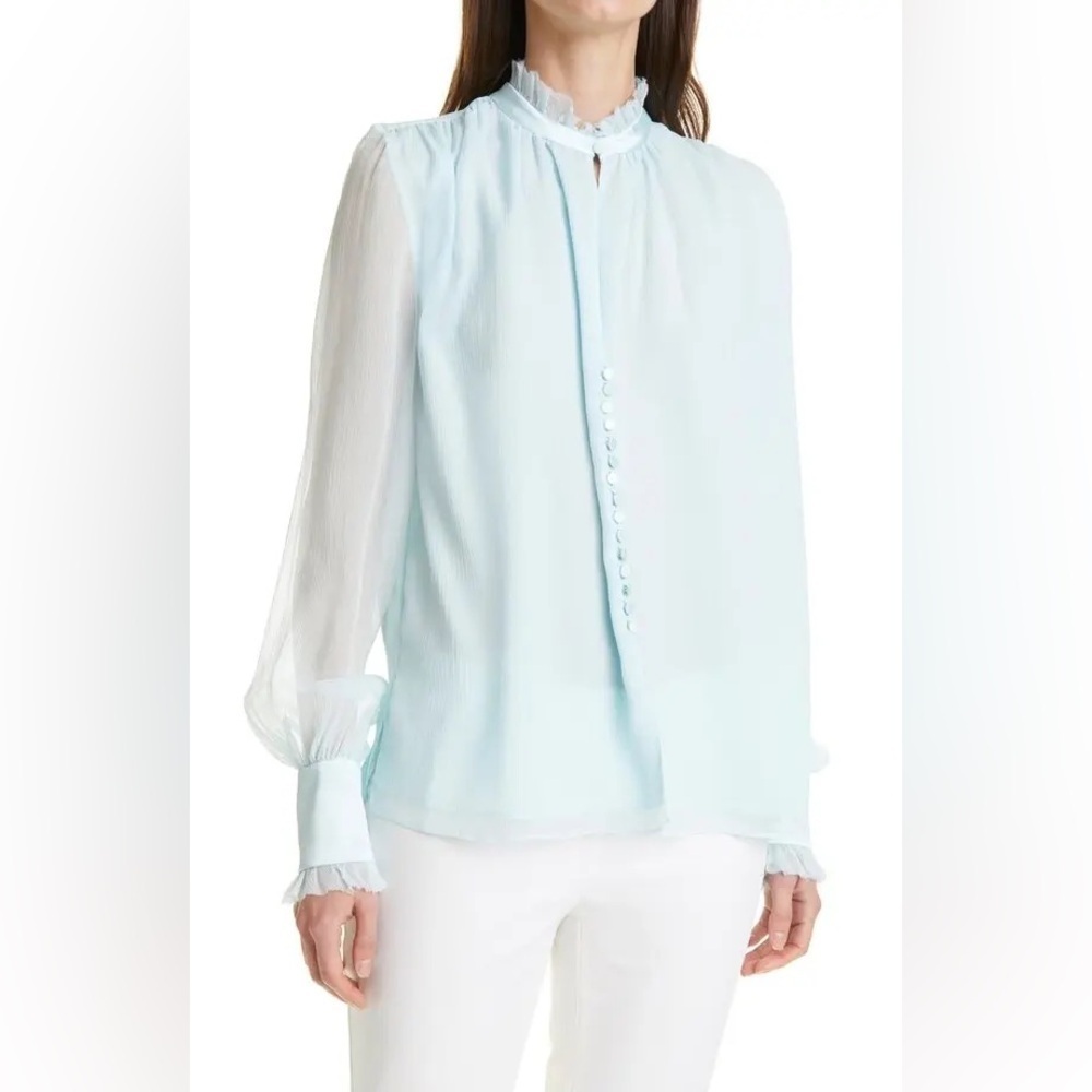 NWOT JONATHAN SIMKHAI Marlene Long Sleeve Silk blue Blouse